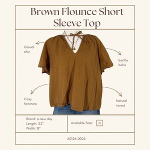A New Day Brown Flounce Short Sleeve Top – Size XL